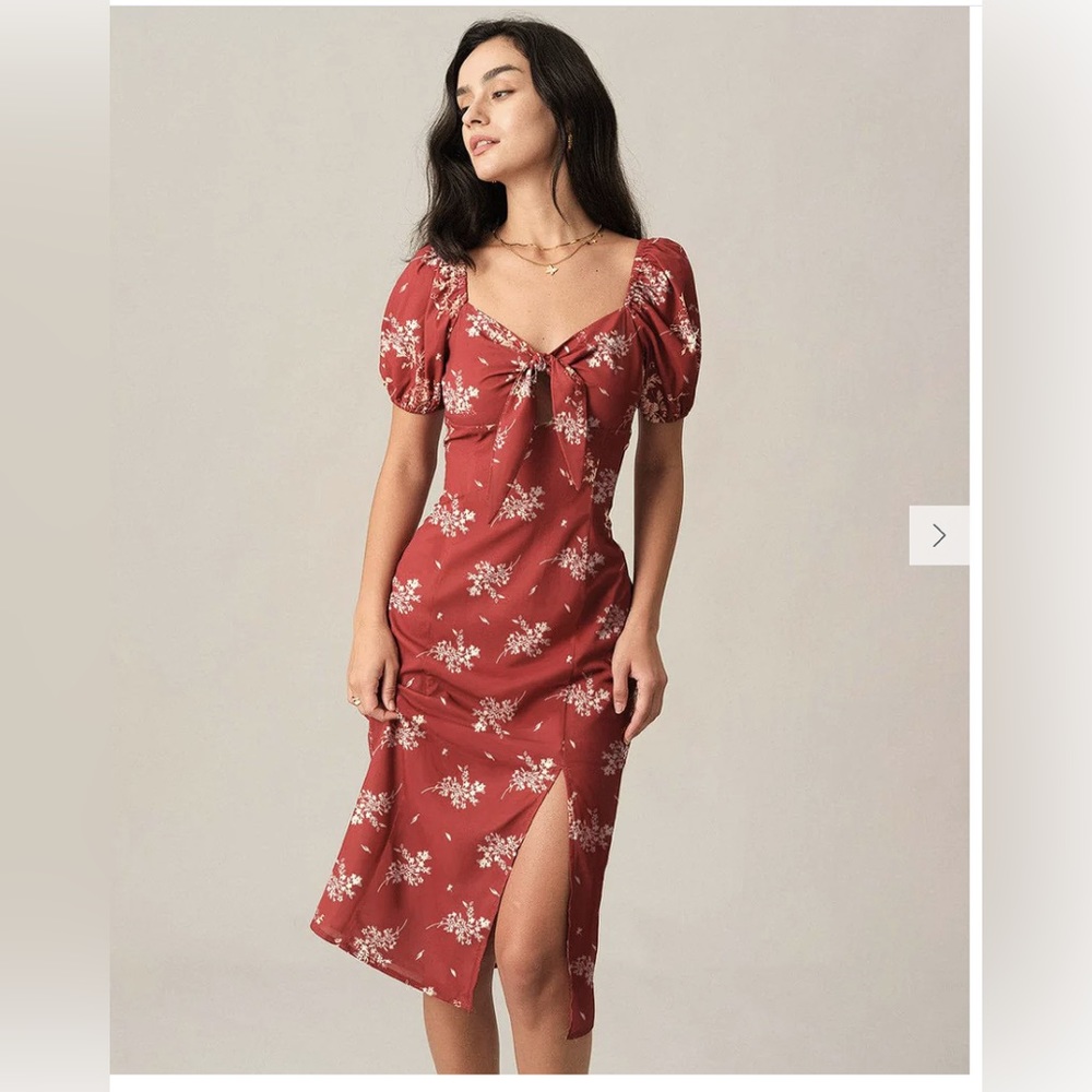 NWT- Rihoas- Tie Cutout Floral Midi Dress- Size XL